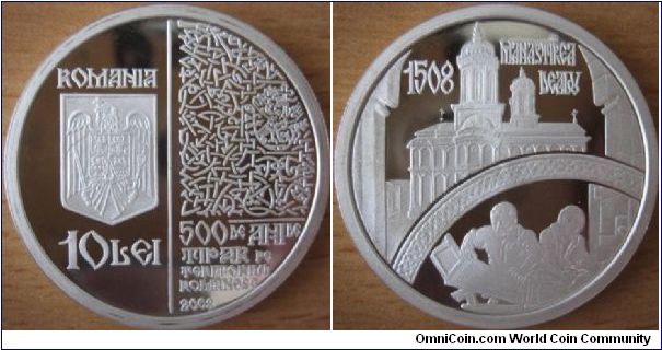 10 Lei - 500 years of first printed book - 31.1 g Ag .999 Proof - mintage 500 pcs only !