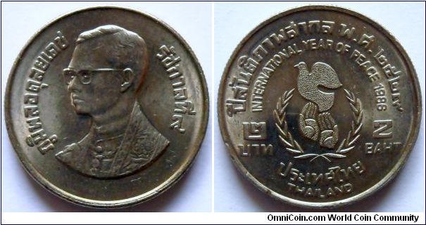 2 baht.
1986, International Year of Peace