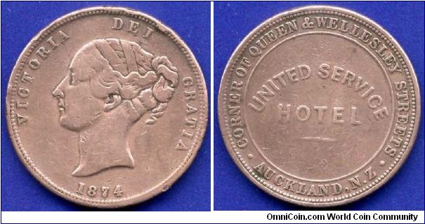 Penny Token.
United Service Hotel.
Victoria (1837-1901) Queen.


Cu.