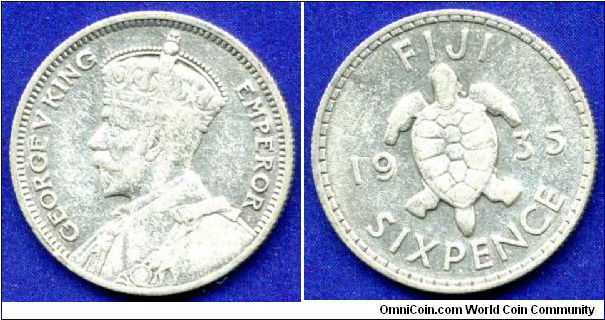6 pence.
George V (1910-1936).
Mintage 120,000 units.


Ag500f. 2,82gr.