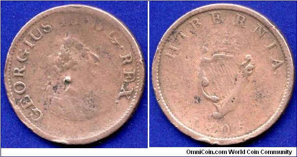 Half penny.
George III 1760-1820).
*HIBERNIA*.


Cu.