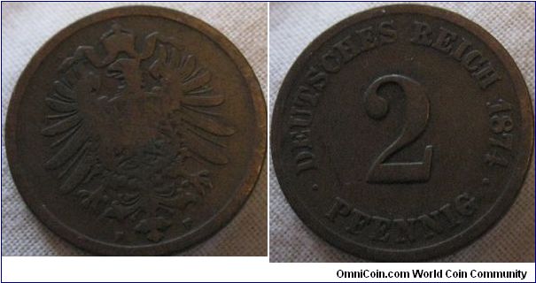 1874 2 pfennig GF grade