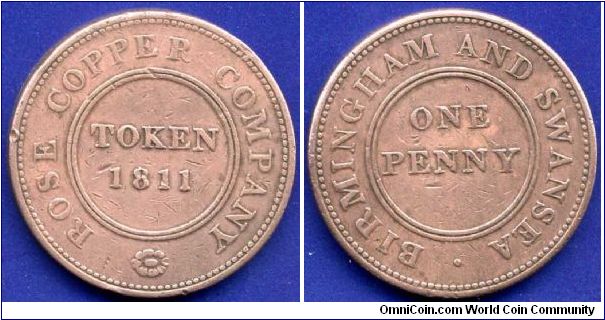 One Penny Token.
Rose Copper Company.
Birmingham & Swansea.


Cu.