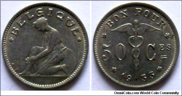 50 centimes.
1933, Belgique