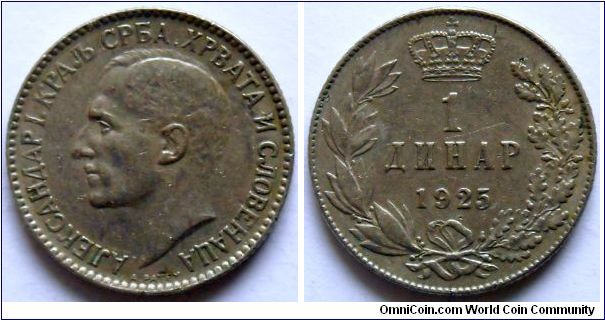 1 dinar.
1925, Kingdom of Serbs, Croats and Slovens