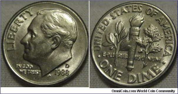AUNC 1988 d dime, great strike and great lustre