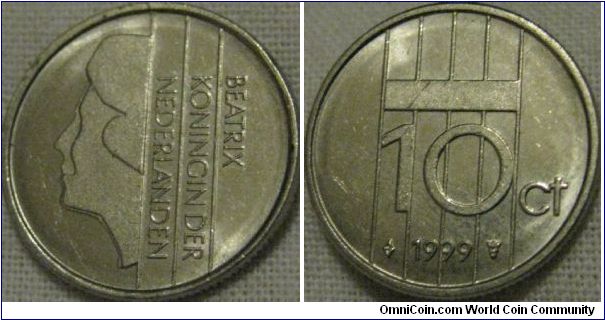 1999 10 cent, minted at the same time as the first euros
