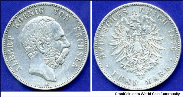 5 Mark.
German Empire.
Saxony.
King Albert (1873-1902) von Sachsen.
Mintage 635,000 units.


Ag900f. 27,77gr.