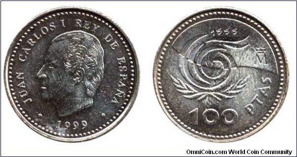 Spain, 100 pesetas, 1999, Al-Bronze, 24.5mm, 9.25g, MM: M (Madrid), Juan Carlos I Rey de Espana, International Year of Older Persons.                                                                                                                                                                                                                                                                                                                                                                               