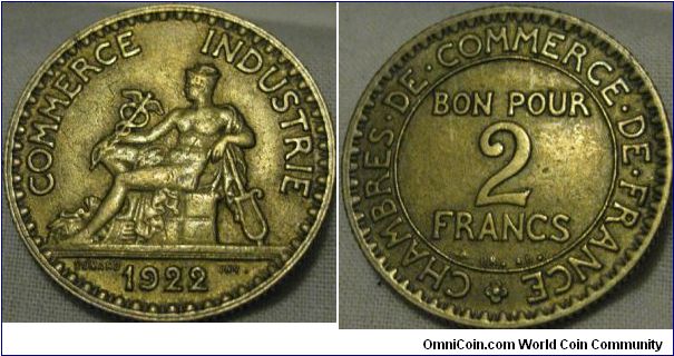 1922 bright VF 2 francs