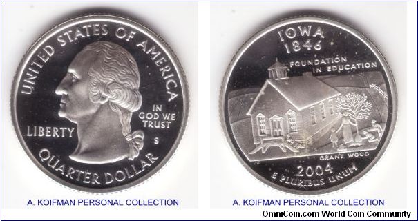 2004 Unites States 25 cents (quarter), States quarter, proof; silver, reeded edge; nice