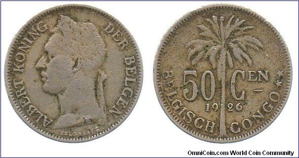 Belgian Congo 1926 50 centimes.
