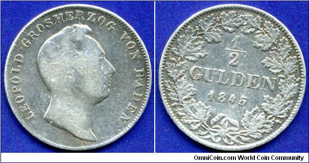 1/2 Gulden.
Duchy of Baden.
Ducke Leopold I (1830-1852) von Baden.


Ag900f. 5,303gr.