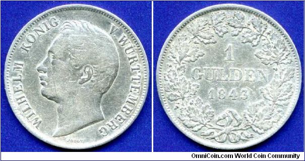 1 Gulden.
Kingdom of Wuerttemberg.
King Wilhelm I (1816-1864) von Wuerttemberg.
Mintage 1,983,000 units.


Ag900f. 10,6gr.