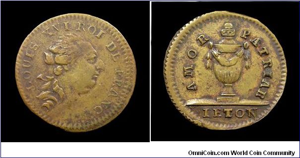 Louis XVI (Amor patriae) - Brass jetton mm. 21