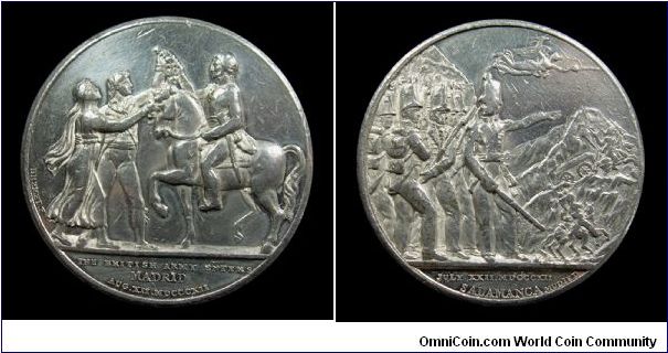 Battle of Salamanca. British Army enters Madrid. White metal medal - mm. 41 (Mudie Series 21)