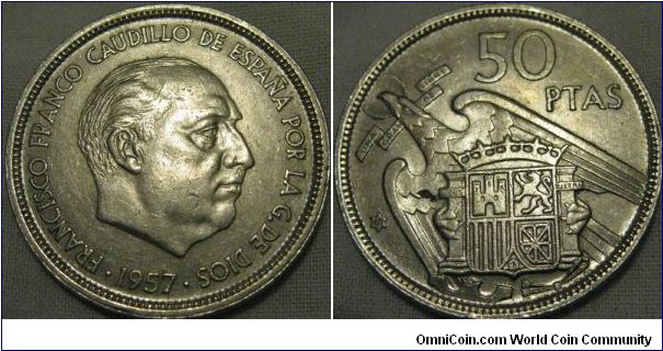 EFG 50 pesetas 1958 high grade for an early date of this design