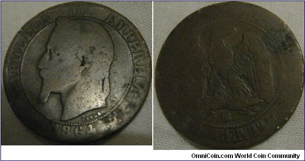 1864 strasbourg 5 centimes, slightly more desirable mint