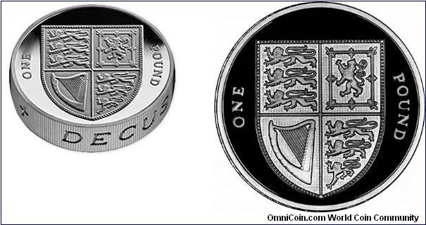 The 2008 UK Royal Shield of Arms One pound Piedfort (Silver) Proof Coin