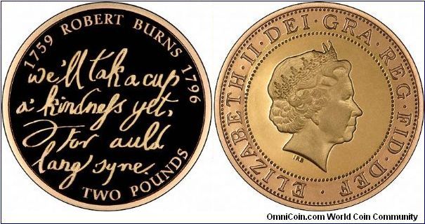 The 2009 UK Robert Burns 2 Pound (Gold) Proof Coin