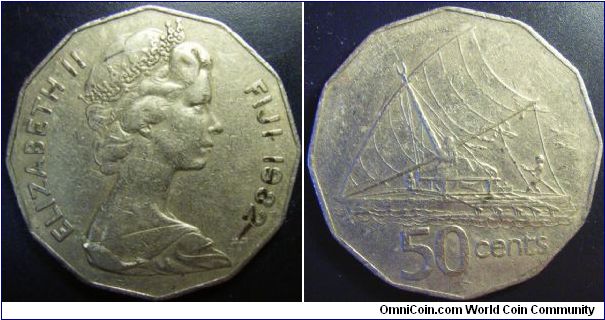 Fiji 1982 50 cents. Damaged. Found it circulating in Australia.