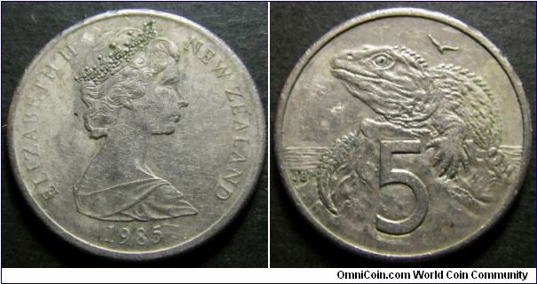 New Zealand 1985 5 cents. Found it circulating in Australia. Portrait of the Queen looks odd compared to the rest of the years.