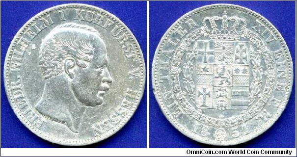 Wappenthaler (Armorial Thaler).
Duchy of Hessen-Kassel.
Duke Friedrich Wilhelm (1847-1866), as Elector.
Mintage 3,963 units.


Ag750f. 22,27gr.