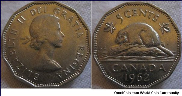 1962 5 cents, EF grade