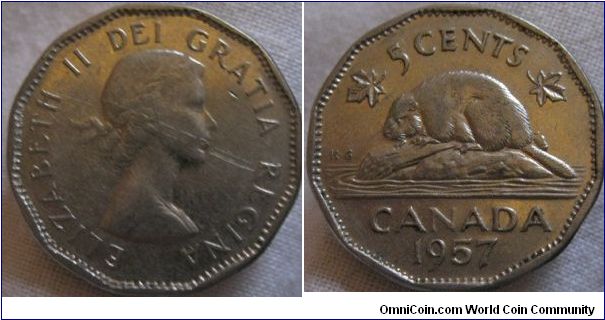 1957 EF 5 cents, some scratches on obverse