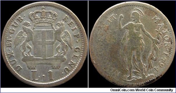 1794 1 Lira, Genoan Republic.                                                                                                                                                                                                                                                                                                                                                                                                                                                                                            