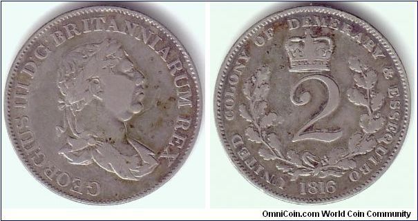 1816 2 Guilders Essequibo & Demerary