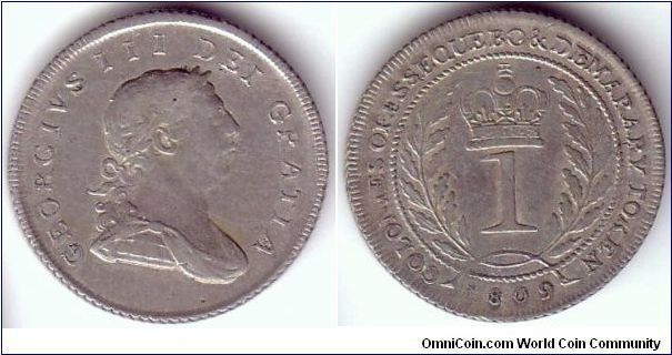 1809 Guilder Essequibo & Demerary. Ex A H Baldwin, 1965. Crude EF, rare this fine.