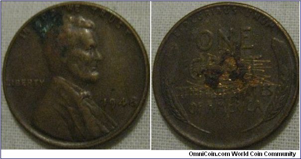 1948 1 cent, scratches on reverse