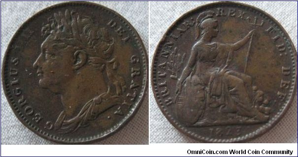 1823 farthing, VF grade some weak striking