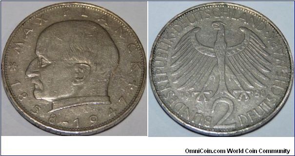 2 Deutsche Mark 1958-F
