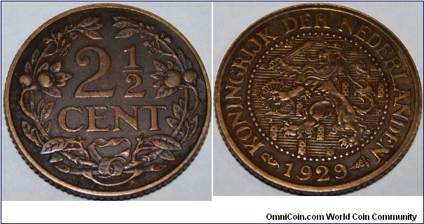 Netherlands 2 1/2 Cents 1929