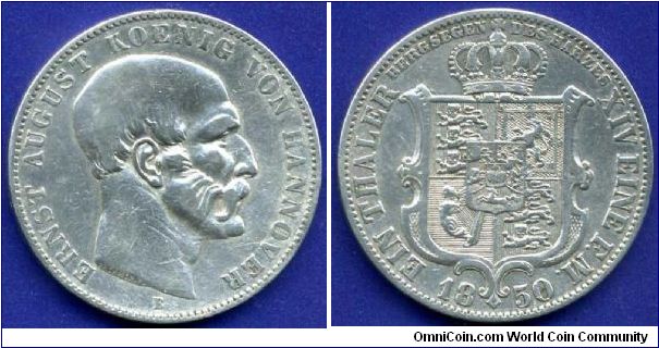 1 Thaler.
Kingdom of Hannover.
King Ernst August (1837-1851).
'B'- Hannover mint.
Mintage 712,000 units.


Ag993f. 16,82gr.