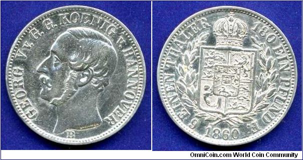 1/6 Thaler.
Kingdom of Hannover.
King George V (1851-1866).
'B'- Hannover mint.


Ag520f. 5,34gr.