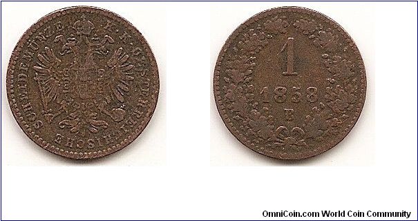 1 Kreuzer
KM#2186
Copper Obv: Small eagle Rev: Value within wreath, date below