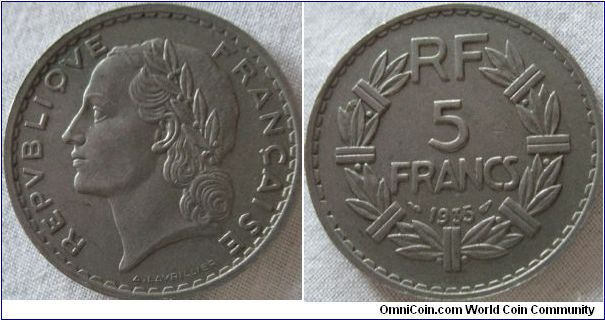 1935 5 francs, possibly some doubling on obverse