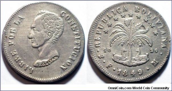 Bolivia 8 Soles Simon Bolivar 1849-M