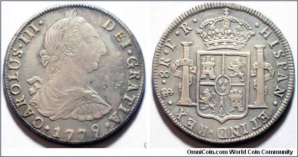 Potosi, Bolivia 8 Reales 1779-PR. Charles III. Ex Mark Bir Collection.
