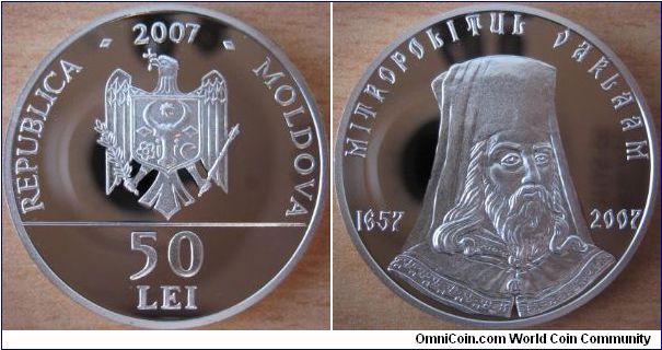 50 Lei - 350 years of Metropolitan Varlaam - 16.5 g Ag .925 Proof - mintage 500 pcs only ! (very hard to find!)