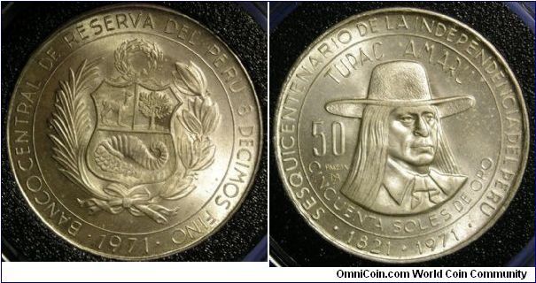 1971LIMA 50 Soles

21.4500 g., 0.8000 Silver, 0.5517 ASW

Mintage: 100,000

KM# 256