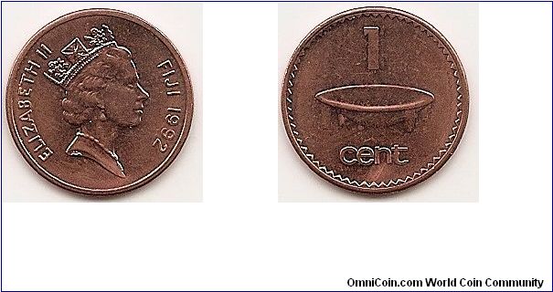 1 Cent
KM#49a
1.5400 g., Copper Plated Zinc, 17.5 mm. Ruler: Elizabeth II Obv: Crowned head right, date at right Rev: Tanoa kava bowl divides denomination