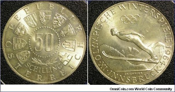 1964 50 Schillings

20.0000 g., 0.9000 Silver 0.5787 ASW

34 mm


Mintage: 2,832,050

KM# 2896