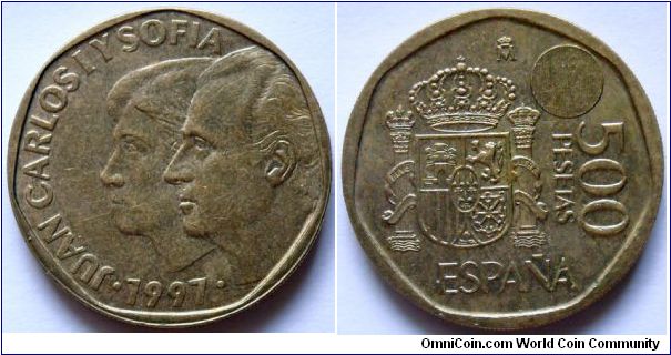 500 pesetas.
1997, Juan Carlos and Sofia