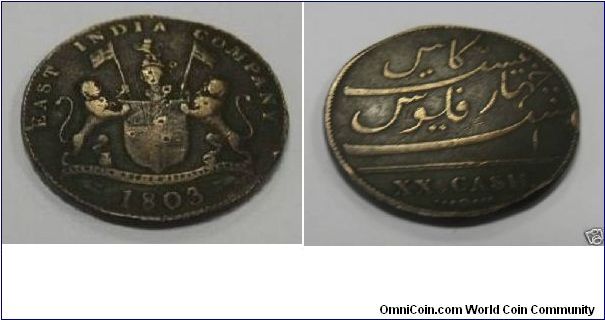 1803 East India Company XX Cash Coin