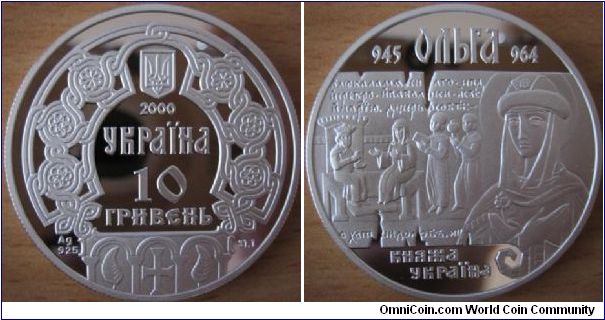 10 Hryvnia - Princess Olga - 33.63 g Ag .925 Proof - mintage 10,000