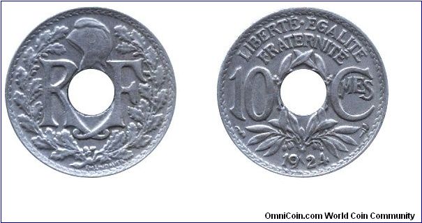 3rd French Republic, 1924, Cu-Ni, originally holed.                                                                                                                                                                                                                                                                                                                                                                                                                                                                 